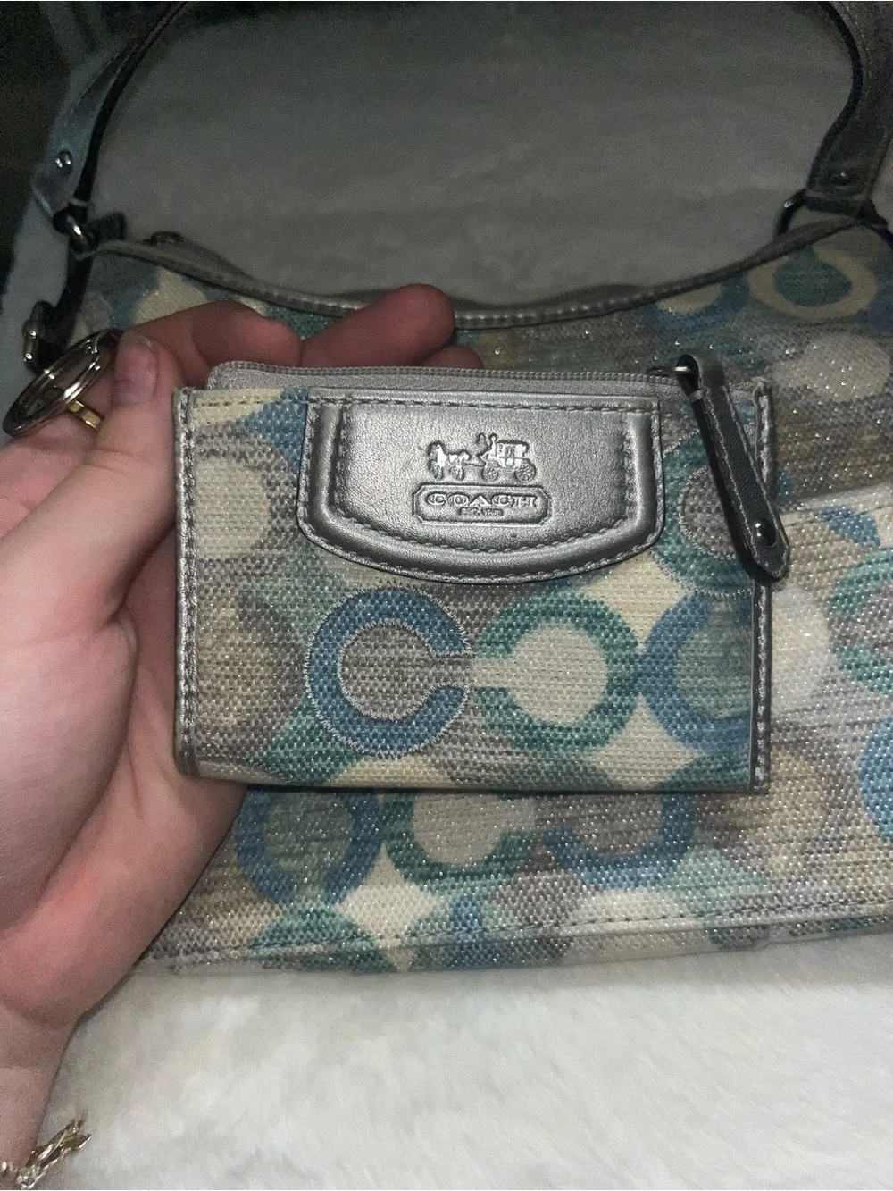 Coach Canvas Shoulder Bag in Blue, Teal & White